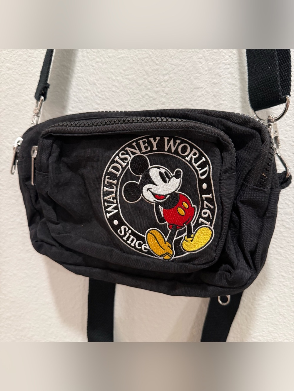 Disney Black Embroidered Mickey Mouse Two Way Fanny Pack Red & Yellow Details